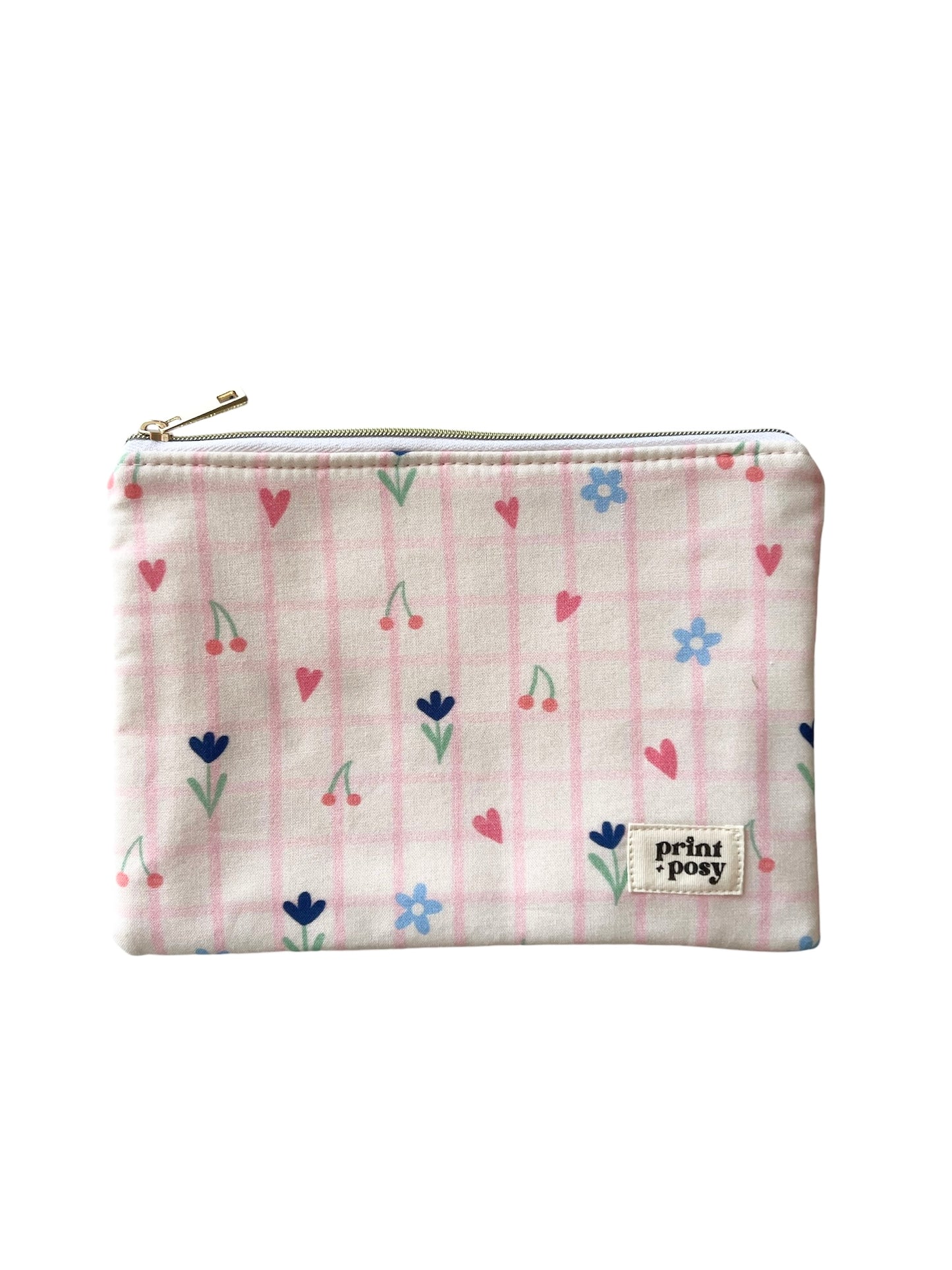 Cherry Check Zipper Pouch