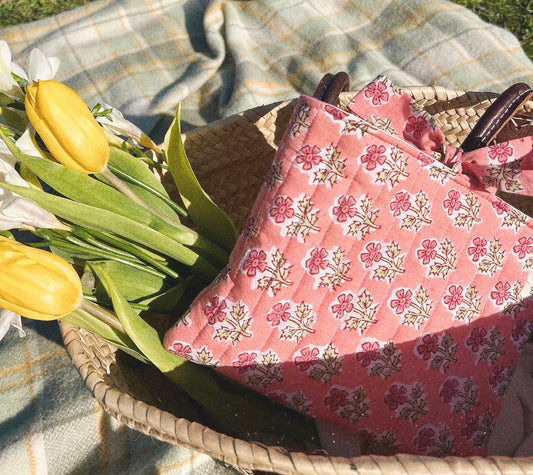 Coral Quilted Book Sleeve