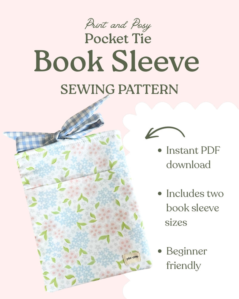Book sleeve  with pocket sewing pattern, beginner friendly, instant digital download 