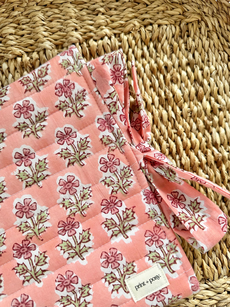 Coral Quilted Book Sleeve