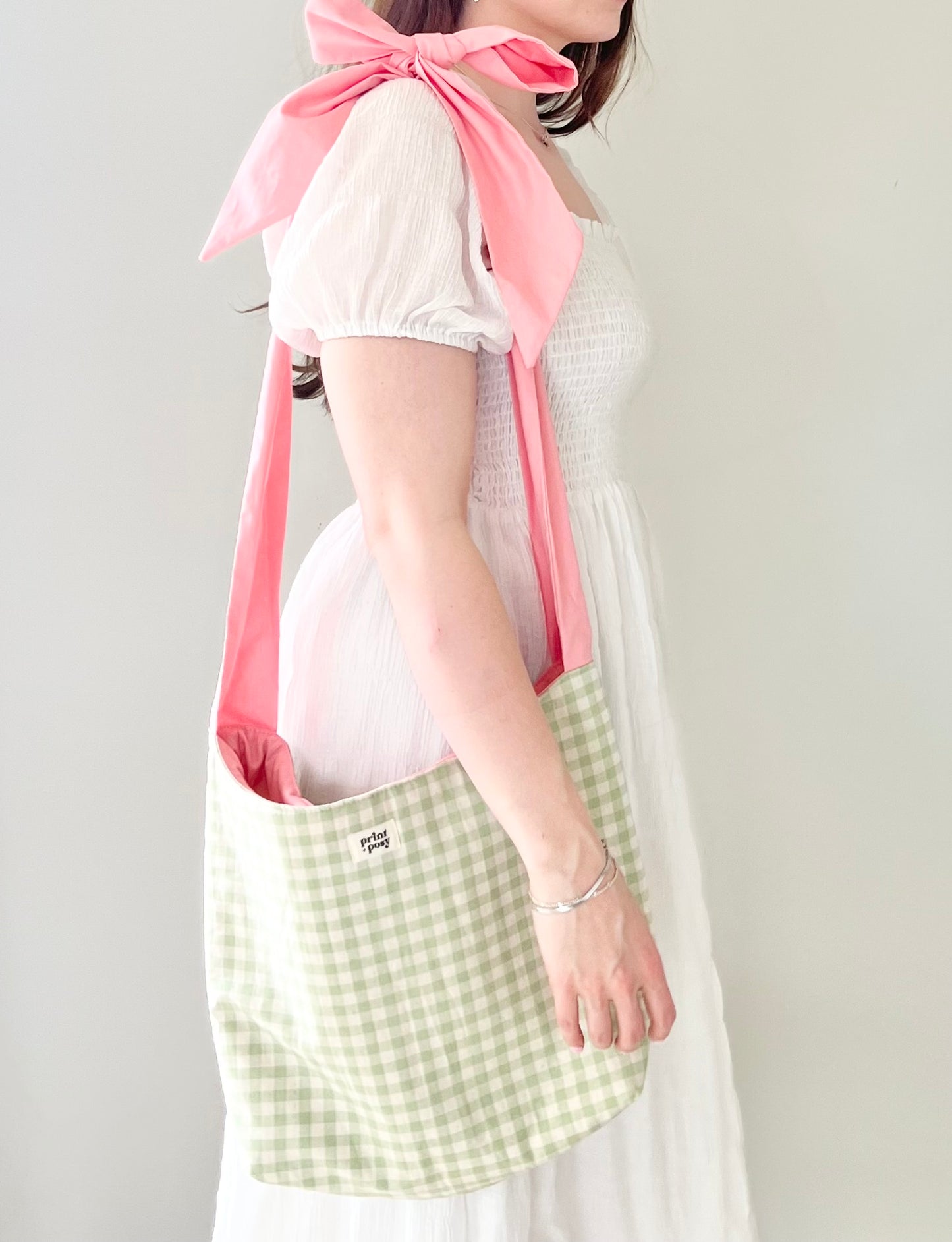 Green Gingham Bow Tote