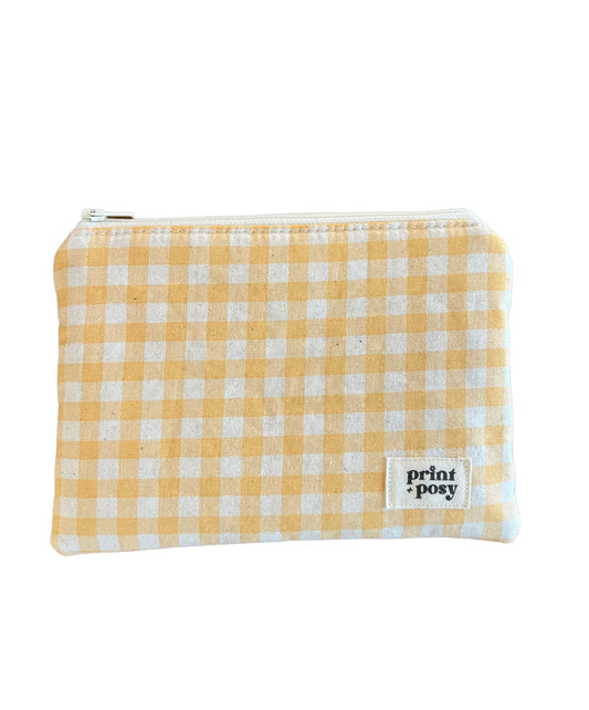 Yellow Gingham Zipper Pouch