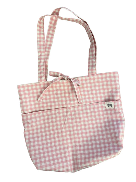 Pink Gingham Bucket Tie Tote