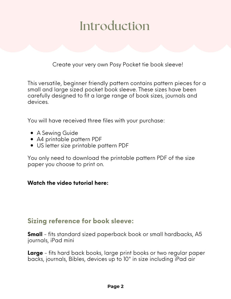 Posy Pocket tie Book Sleeve Sewing Pattern